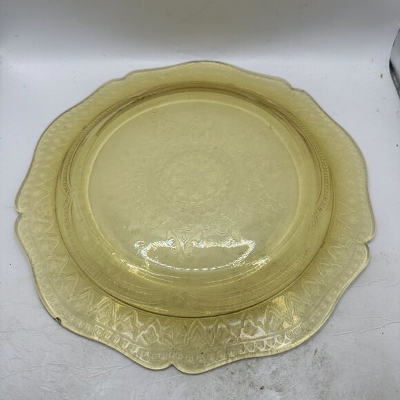 Vintage Amber Glass Plate With Intricate Floral & Geometric Etched Design - Picture 3 of 3